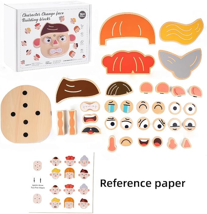 Wooden Montessori Figure DIY Face Puzzle, Early Education Cognitive Building Block Board, Figure Expression Children's DIY Preschool Education Children's Toy, for Boys and Girls Aged 3-8