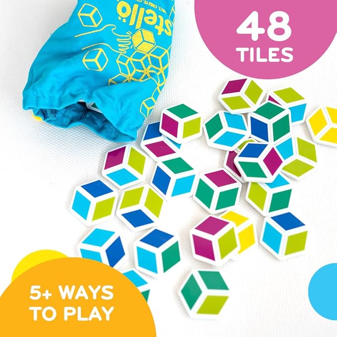 Mobi Stello Color Matching Game - Family Friendly Tile Matching Game, Colorful Plastic Tiles Learning Activities for Ages 5 and Up, 48 Tiles and More Than 5 Ways to Play for 1-4 Players