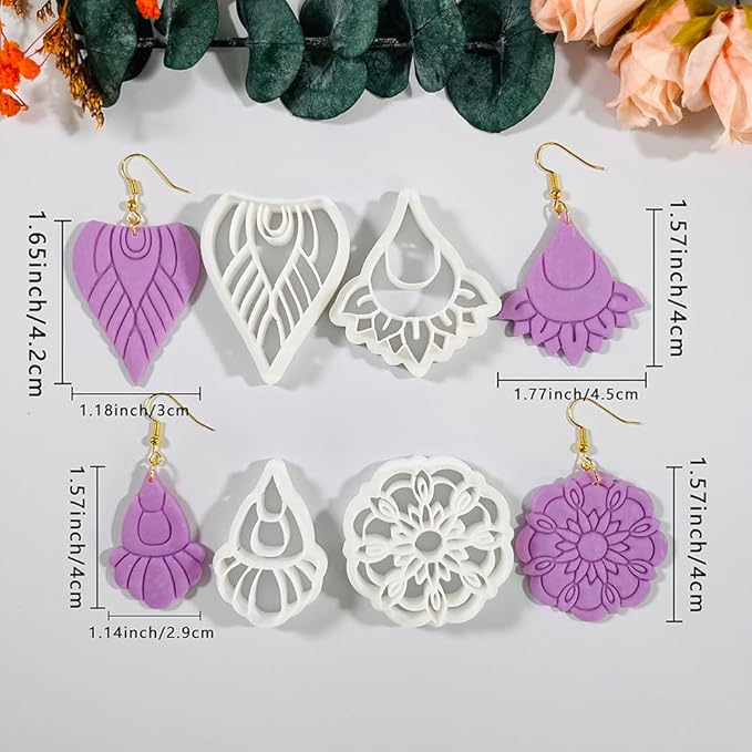 Polymer Clay Cutters Boho Earring Set – 4PCS Mandala Flower & Tribal Clay Cutters for Polymer Clay Jewelry, Clay Earring Cutters and Tools for DIY Craft Making