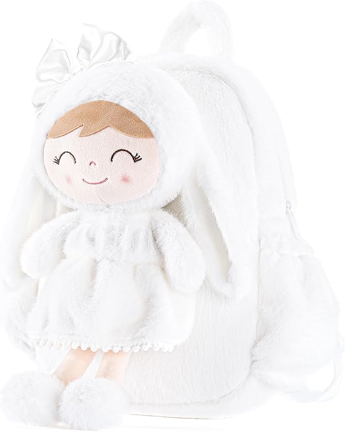 Gloveleya Toddler Backpack Plush Bag with White Bunny Detachable Design 11-inch Gift for Girl 2+...