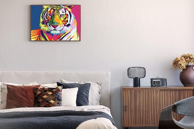 Tiger Paint by Numbers for Kids and Adults Framed Canvas, Paint by Number Canvas Number Painting by Numbers for Art Crafts for Adults, Colorful Tiger 12x16inch