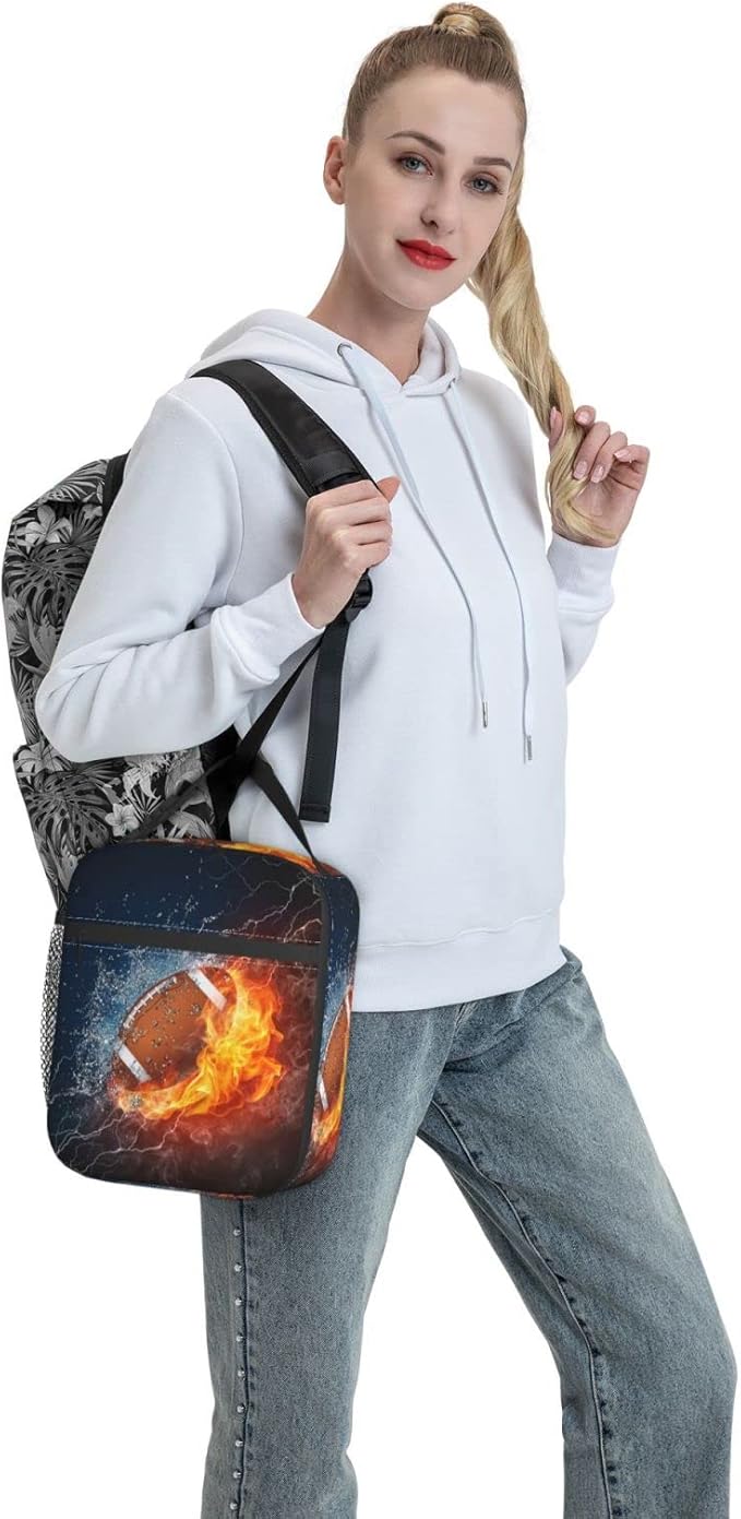 Ice Fire Football Reusable Lunch Box Insulated LunchBox Cooler Lunch Bag