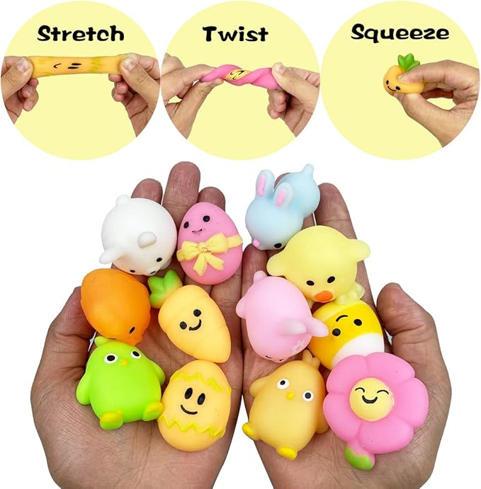 72 PCS Easter Mochi Squishy Toys Stress Relief Squishies for Kids Boys Girls Toddlers Easter Basket Stuffers Egg Fillers Gifts Party Favors