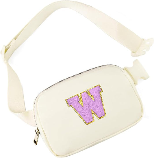Gitus Gifts for 8 9 10 11 12 Year Old Girls Belt Bag Fanny Pack Crossbody Bags with Initial Letter Patch Cute Stuff Birthday Gifts for Teen Girls Women Personalized Trend Stuff (Ivory-W)
