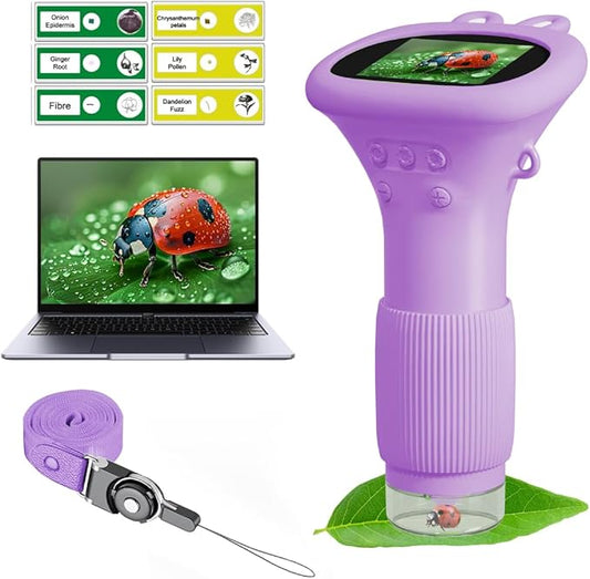 Kids Microscope Pocket Microscope -1000X Portable Microscope for kid | Photo and Video Mini Microscopes | 2'' Digital Little Scientist Microscopes for 3-10 age Years Old boys girls toys gifts (Purple)