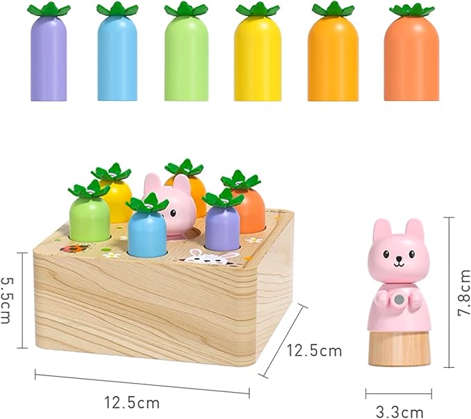 XPIY Montessori Toys for 1 Year Old, Carrots Harvest Wooden Baby Toys for 6-12 Months Educational Shape Sorting Matching Toys Fine Motor Skill, Gift for Kids Easter (Bouncing Carrots)