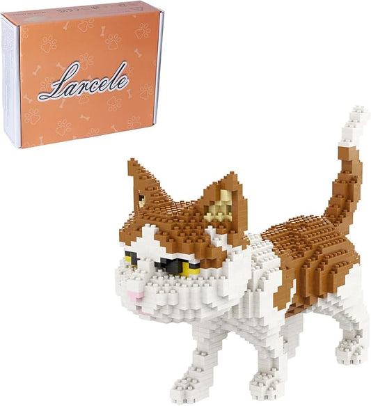 Larcele Cat Mini Building Blocks Animal Set, DIY Micro 3D Building Toy Bricks,1390 Pieces KLJM-05(Cat, Model 4945)
