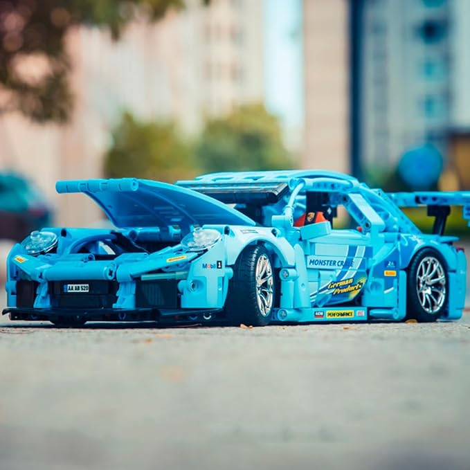 Blue Sports Car 911 Building Blocks Set Toy, Collectible MOC Car Model, Building Blocks for Adults and Kids (1288 PCS)