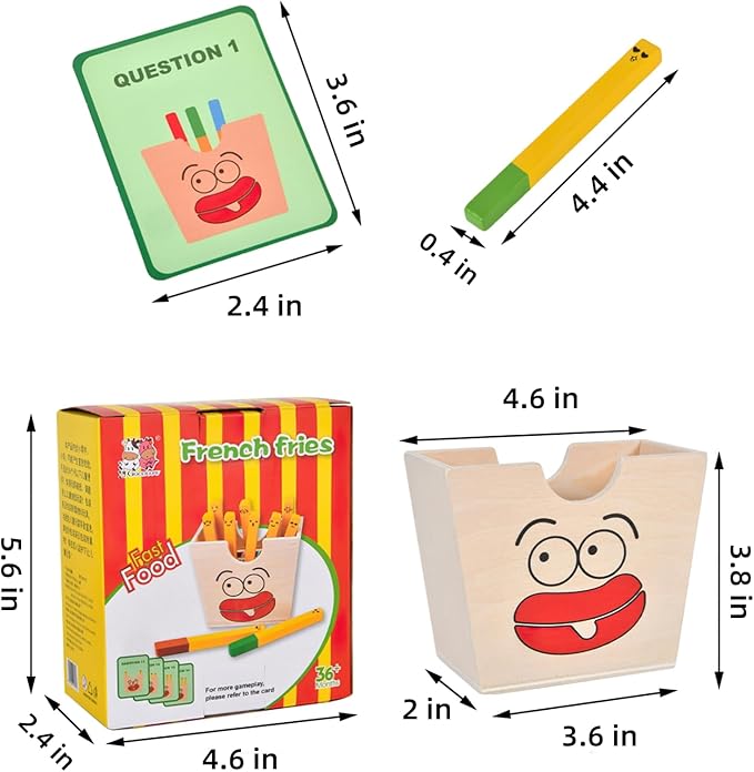 Wooden French Fries Sorting & Stacking Toys for Toddlers, Montessori Educational Toys for 3 Year Old Preschoolers to Develop Fine Motor Skills