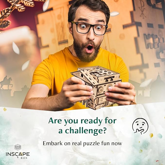 INSCAPE Caesar´s Riches Puzzle Box - Cluebox - Wooden Escape Room in A Box for Adults - Mind Puzzles - Puzzle Boxes with Hidden Compartments - Birthday Gift Gadget for Men and Women
