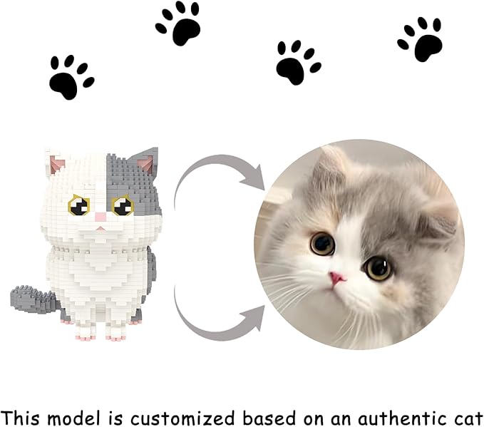 Larcele Micro Building Blocks Set, DIY Mini Building Toy Bricks for Age Over 12 Years, 1412 Pieces KLJM-05 (Munchkin Cat-Grey)