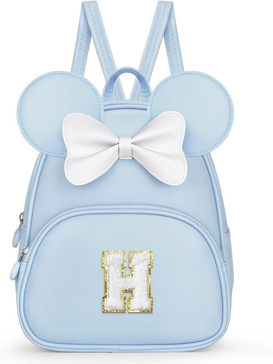 Backpack for Girls Kids Toddler, Bookbag for Teen Girl Kids Birthday Gifts, School Backpack for Girls with Cute Bow, Initial Blue H