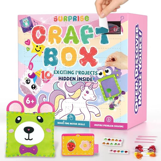 Sewing Kit for Beginner Kids, 10Pcs Unicorn DIY Box Arts and Crafts, My First Felt Kit Projects, Blind Box Craft Supplies, Learn to Sew Embroidery Kit, Birthday Gift for Girls 3 4 5 6 7 8 Years Old