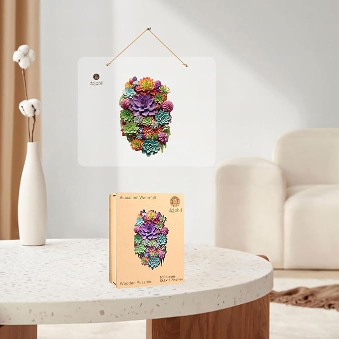 delobil Succulent Waterfall Wooden Puzzles, 300 Pieces Jigsaw Puzzles, Unique Design Liberty Wooden Puzzles for Adults and Kids, Family Game Gift 10.2 x 15.7 Inch