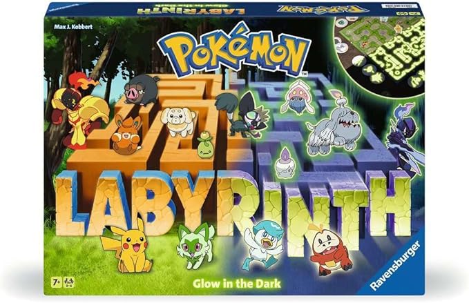 Ravensburger 22705 - Pokémon Labyrinth Glow in The Dark - Sliding Fun with Your Favorite Pokémon - Playable in Light and Dark for 2-4 Players Ages 7 and Up