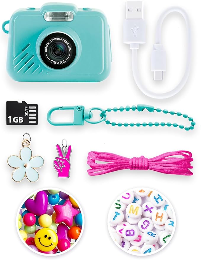 Style 4 Ever Mini Digital Camera Bag Charm Kit – Turquoise: Built in Frames and Filters, DIY Keychain Craft Set for Kids with Stickers & Accessories