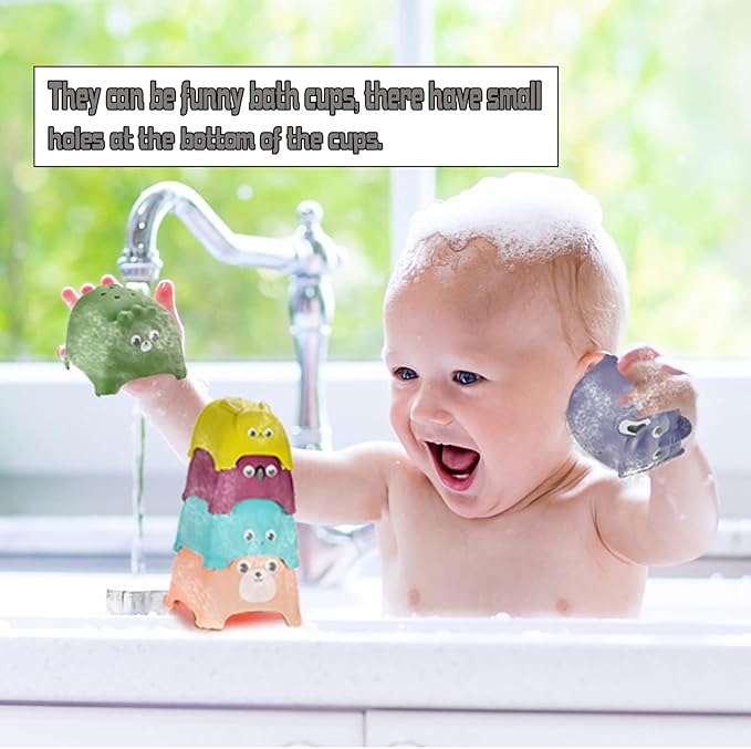 Animal Stacking Cups Bath Toys for Toddlers, 8PCS Nesting Cups Set for Boys & Girls 1-3, Montessori Toys for Toddlers 6-12 Months Play for Indoor/Outdoor/Bathtub/Beach