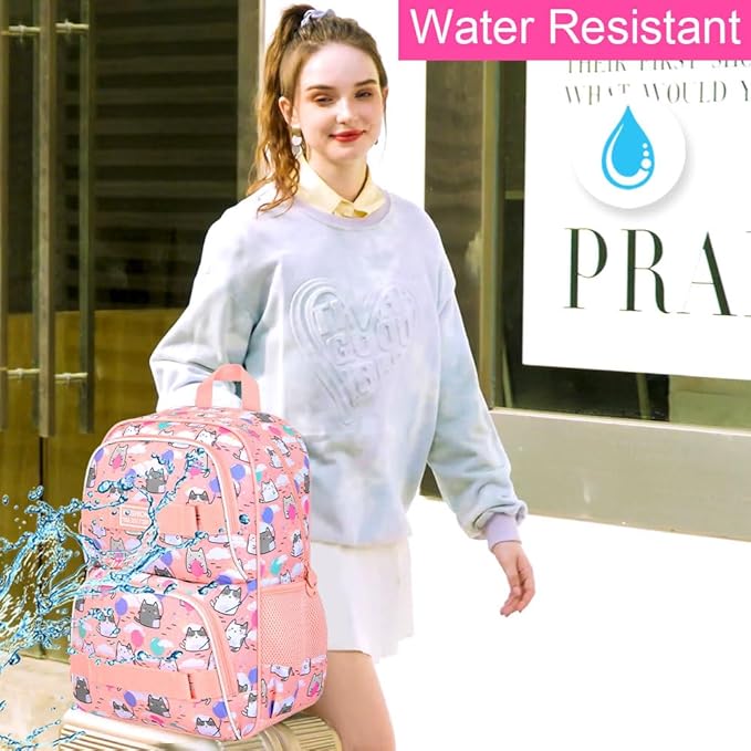 UFNDC Backpack for Girls, 17.5" Water Resistant Cat Galaxy Tie-Dye School Backpacks, Teens Bookbag for Women College Middle