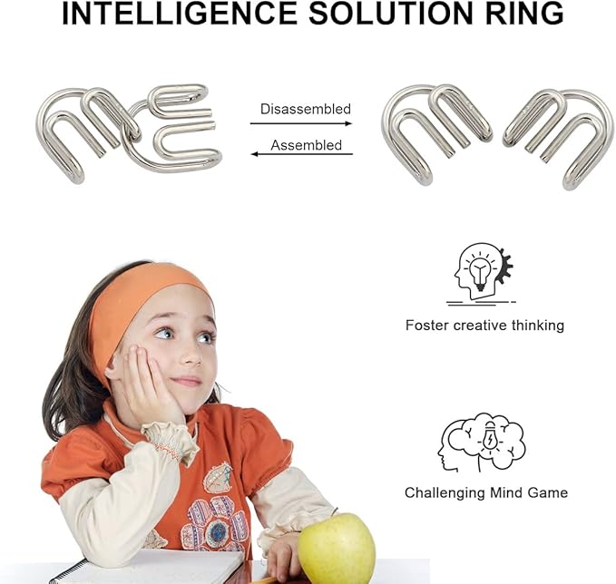 IQ Toys-AB A+B Test Mind Game Brain Teaser Wire Magic Trick Toy IQ Puzzle Set (Pack of 16), Metallic