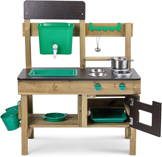 Hape Outdoor Kitchen | Mud Kitchen Wooden Toy Playset with Accessories, for Children Ages 3+ Years