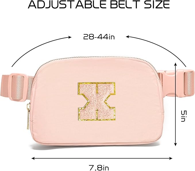 Gitus Gifts for 8 9 10 11 12 Year Old Girls Belt Bag Fanny Pack Crossbody Bags with Initial Letter Patch Cute Stuff Birthday Gifts for Teen Girls Women Personalized Trend Stuff (Coral Pink-X)
