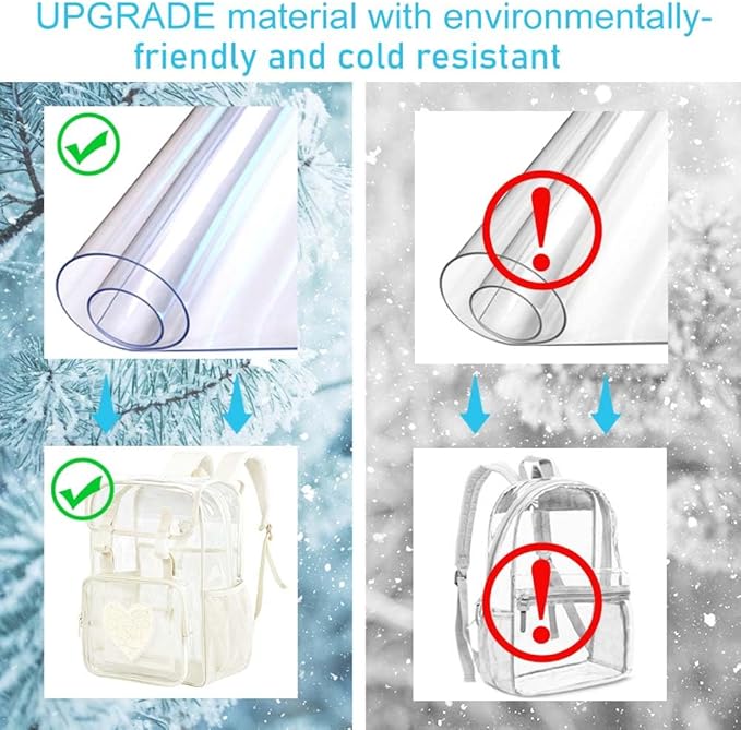 17" Sequin Clear Backpack for Girls - 3Pcs Sparkle Flip Design Stadium Approved Set, Campus/School Transparent Bookbag (White)