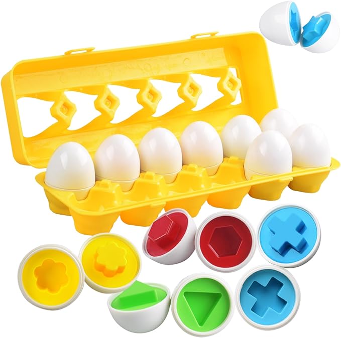 CPSYUB Matching Eggs Toys Color & Shape Recognition Sorter Puzzle, Montessori Toys for Baby Easter Travel Bingo Game, Sensory Early Learning Fine Motor Skills for Year Old Kids