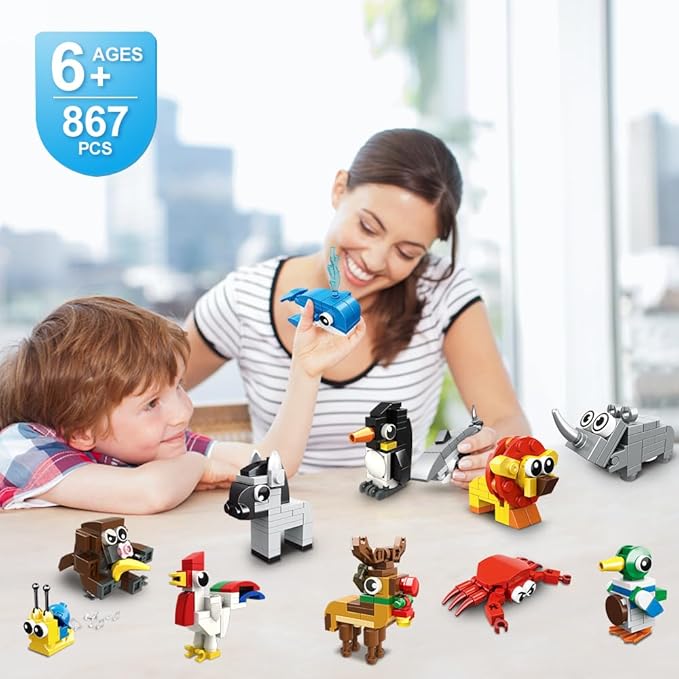 HOGOKIDS 30 Packs Party Favors for Kids - 867PCS Animals Building Blocks Sets for Classroom Prizes Goodie Bag Fillers Stocking Stuffers Birthday Valentines Easter Gifts for Kids Boys Girls 6+