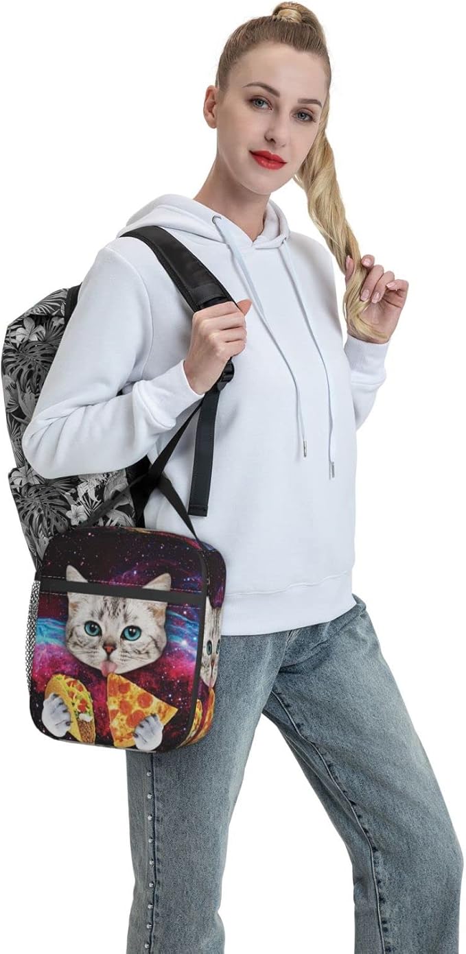 Galaxy Taco Cat Pizza Reusable Lunch Box Insulated LunchBox Cooler Lunch Bag