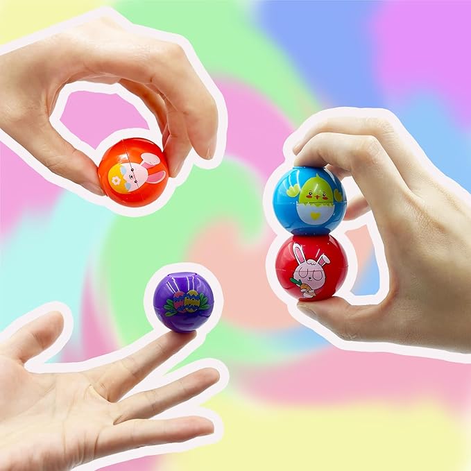 24 Pcs Mini Fidget Spinner Ball Toys for Kids Adults Easter Basket Stuffer, Easter Theme Spinning Tops for Easter Egg Fillers, Party Favors Gifts for Kids Boys Girls
