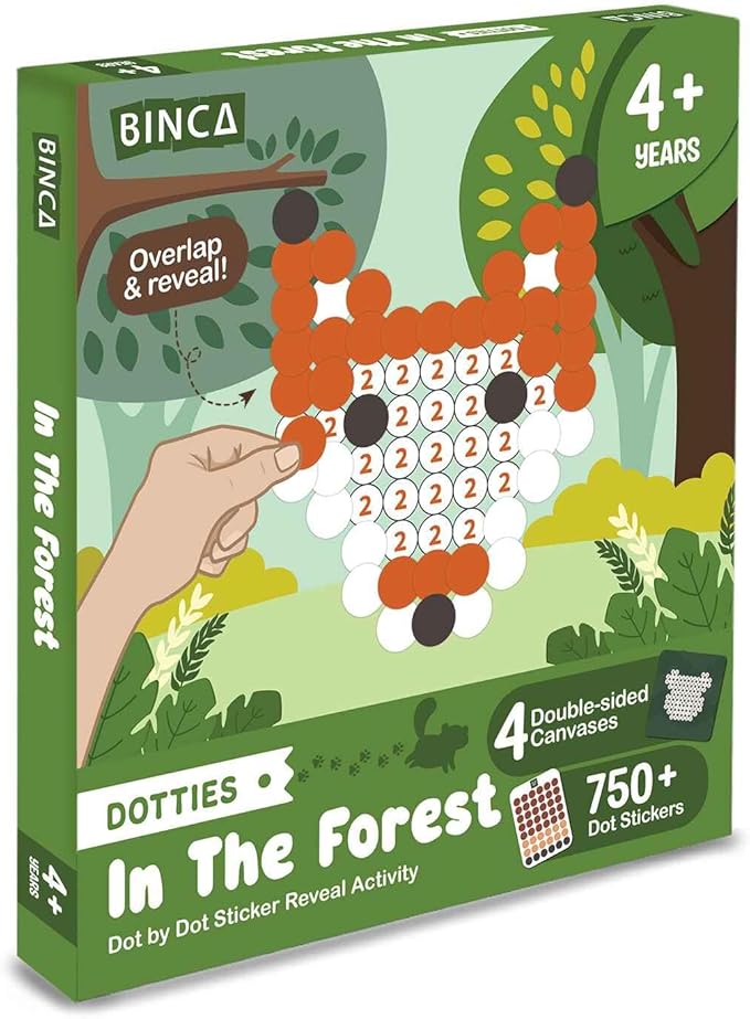 BINCA Dotties Dot Art Activity Kit, 750+ Stickers, Forest Animals Mess-Free Activities, DIY Dot Sticker Art for Toddlers, Kids Travel Activities, Craft Kits & Gifts for Boys & Girls Ages 4,5,6,7