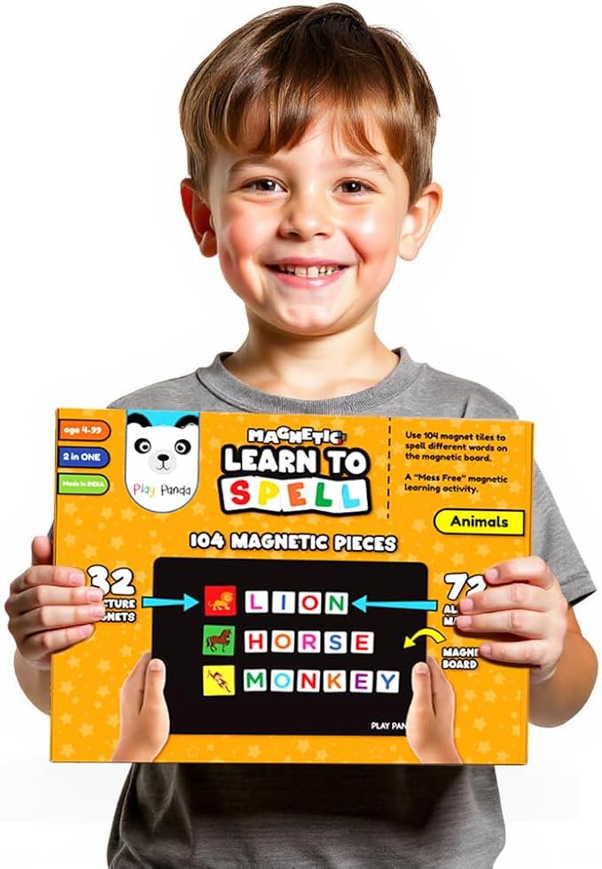 Magnetic Preschool learning Toys for Toddlers Aged 3 4 5 6 Years Old Learn to Spell Animals|104 Magnet Pieces-32 Picture & 72 Letters with Magnet Board & Spelling Game Guide|Educational Toy for Kids