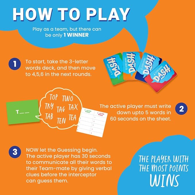 Fletter Dash, A Fun Fill-in-The-Blanks Strategic Word Card Game for All Ages | Fun and Strategic Word Game | Test Vocabulary and Concentration | A Gift for Ages 7, 8, 9, & 10 Years (3-6 Players)