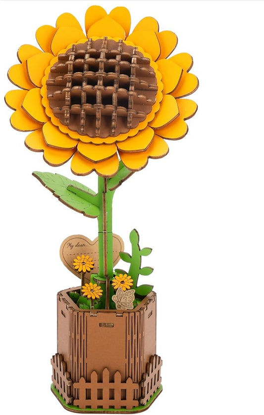3D Sunflower Wooden Puzzles for Adults,DIY Wooden Flower Craft,DIY Wooden Flowers Model Kit Building Set Craft for Adults to Build.(3.9 * 3.6 * 9.1in 86PCS)