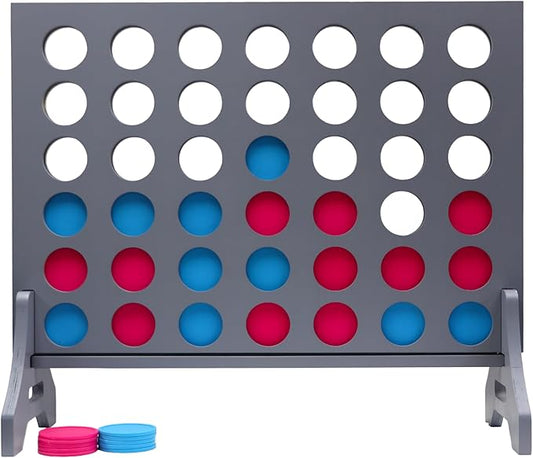 Tailgating Pros Premium Grey Giant Four in a Row with Carrying Case - Jumbo Oversized Outdoor Yard Game - Connect Multiple Pucks in a Row to Win - Many Puck Colors Available!