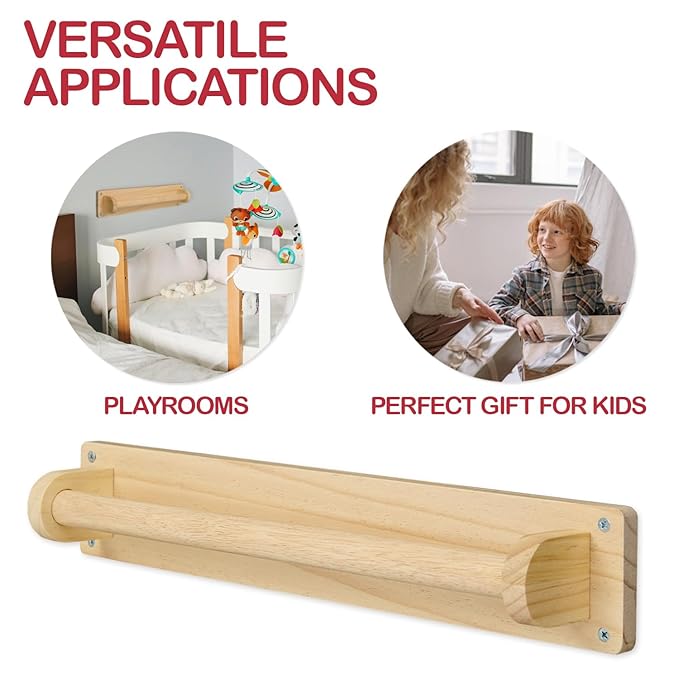 Monläurd® Wooden Baby Pull Up Bar – Montessori Wall-Mounted Handrail for Toddlers Learning to Stand, Balance & Walk, Safe Indoor Support for Early Motor Skill Development