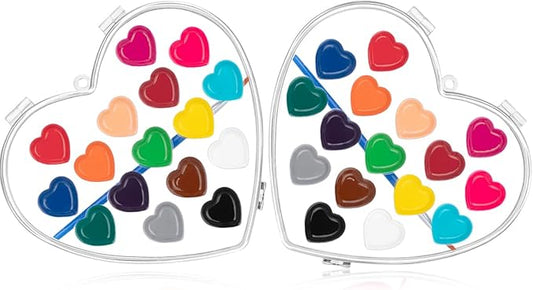 Valentines Day Gifts for Kids, 2 Pack 16 Colors Heart Shaped Watercolor Paint Set with Paintbrush, Prizes Exchange Washable Water Color Kids Paint Set Art Supplies Party Favors for Preschool Classroom School