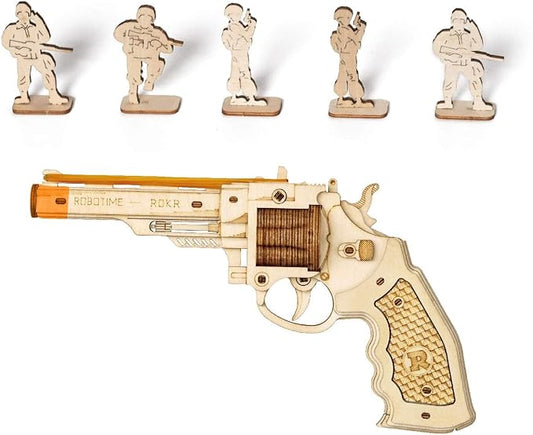 ROKR 3D Wooden Puzzle DIY Building Toys Mechanical Model - Multi-Player Game with Wood Targets &Rubber Bands, Gifts for Adults