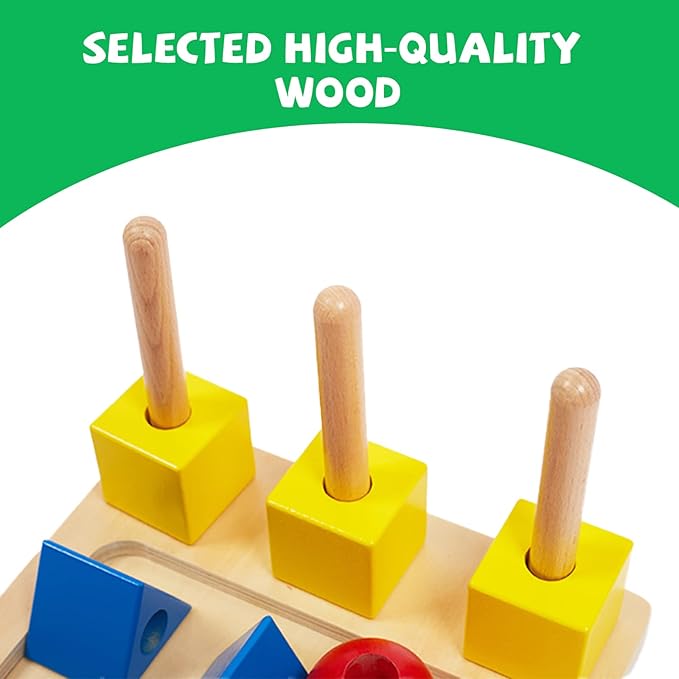 Montessori Toys for 1 2 3 Years Old - 3 Colored Cubes on Wooden Peg Toys, Baby Game for Color Recognition Shape Sorter, Montessori Materials Wooden Sorting and Stacking Toys for Boys and Girls Gift