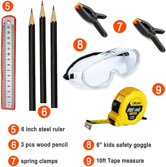 Kids Real 20Pcs Construction Tool Set with Blue Toolbox and Protective Clothing, Beginner Woodworking Tool Set, Educational Gift