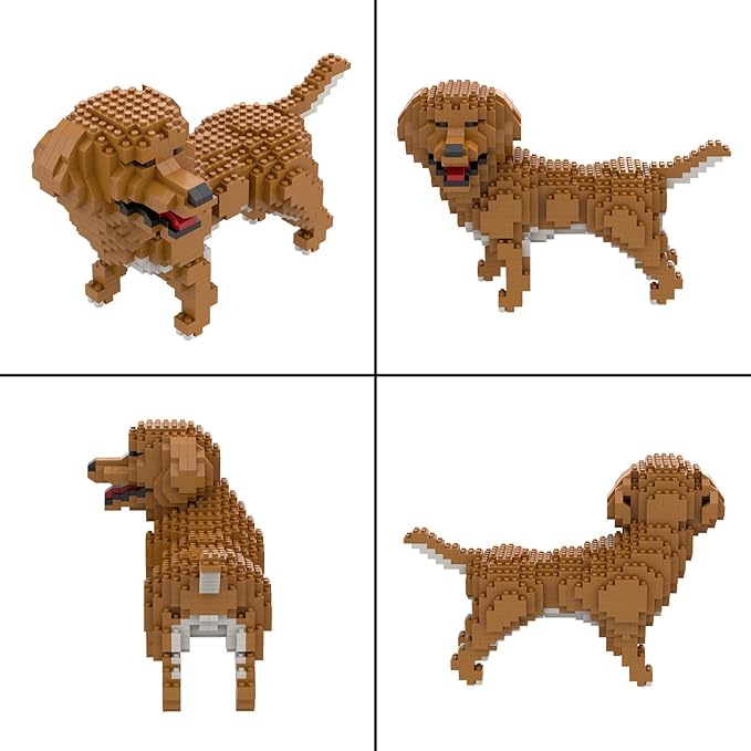 Larcele Micro Building Blocks Animal Set, DIY Mini 3D Building Toy Bricks,824 Pieces KLJM-05(Golden Retriever)