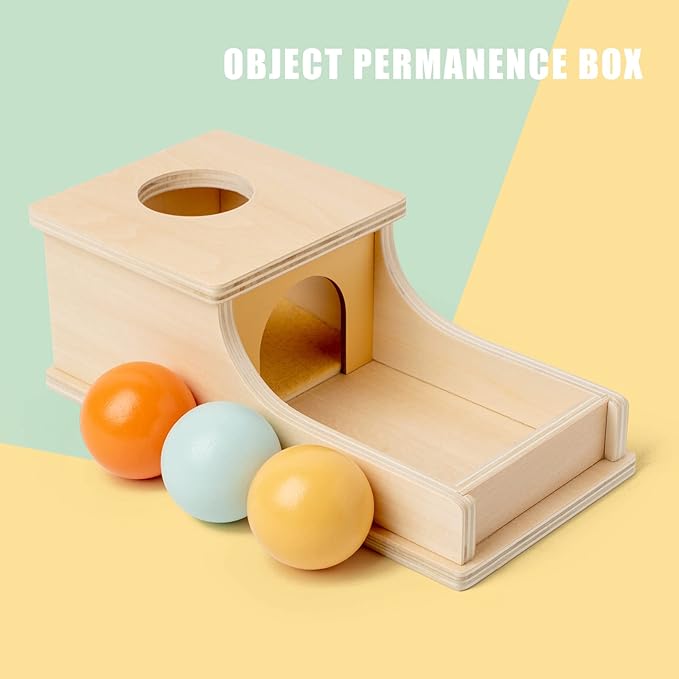 Busy edition Montessori Toys Object Permanence Box Soft Sound Wooden Color Baby Ball Drop Play for 6 Month 1 2 3 Year Old Toddlers Infant Early Age Toy