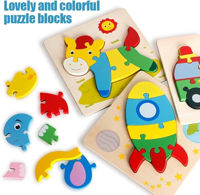Wooden Puzzle Jigsaw Toy, 8 Pack Puzzle Toys for Toddlers 3-4 Years Old boy and Girl Birthday Gift Educational Kids Toys
