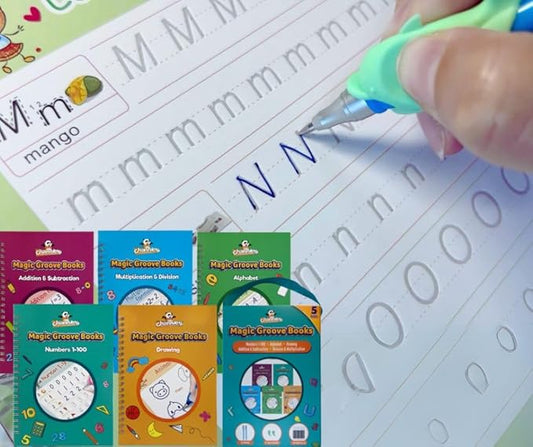 Channie’s Magic Groove Book Set, Kids’ Reusable Activity Books, Fun Workbooks for Homeschool or Extra Practice; Improve Handwriting Skills, Letter & Number Formation, Includes 5 Books