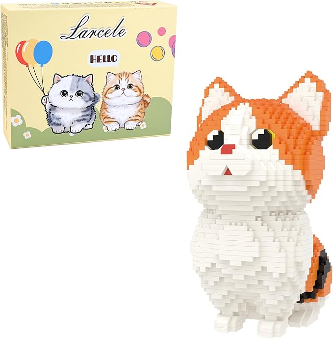 Larcele Micro Building Blocks Set, DIY Mini Building Toy Bricks for Age Over 12 Years, 1296 Pieces KLJM-05 (Munchkin Cat-Orange)