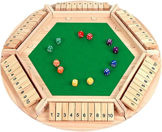 Shut The Box Game: 2-6 Player Wooden Board Math Game with 2-12 Dice | Educational Family Night Entertainment | Classic Pub Style | Funny Family Board Games (Wood-XL 6 Players)