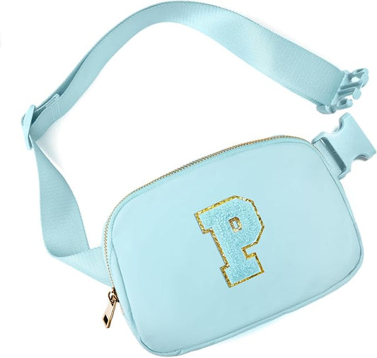 Gitus Gifts for 8 9 10 11 12 Year Old Girls Belt Bag Fanny Pack Crossbody Bags with Initial Letter Patch Cute Stuff Birthday Gifts for Teen Girls Women Personalized Trend Stuff (Icing Blue-P)