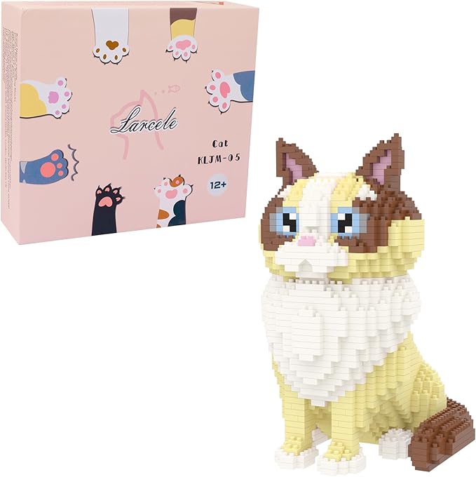 Larcele Cat Micro Building Blocks Animal Set, DIY Mini 3D Building Toy Bricks Kit,1160 Pieces KLJM-05 (Ragdoll)