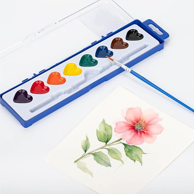 ARTLYMERS 24 Pack Watercolor Paint Set Kids, 8 Washable Heart Shaped Water Colors Paint Sets with Paintbrush for Children, Art Supplies for Preschool Classroom Party Favor Valentines Gifts