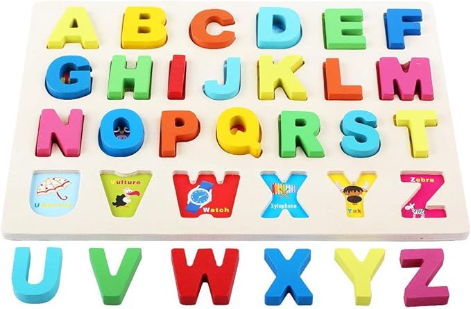 QZMTOY Wooden Puzzles for Toddlers, Wooden Alphabet Number Shape Puzzles Toddler Learning Puzzle Toys for Kids, 3 in 1 Puzzle for Toddlers, Age 3+ (Set of 3)